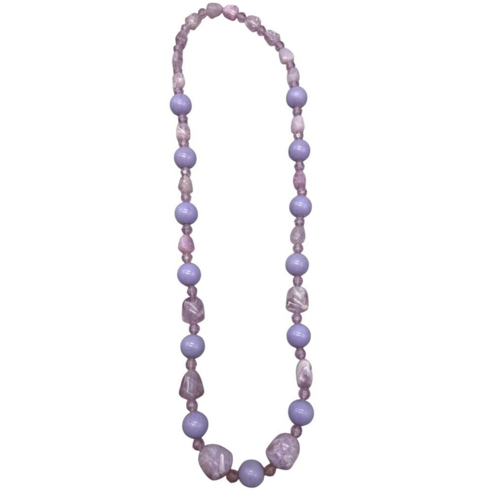 Vintage solid clear Lavender Beaded Necklace With Varied Stone size Textures REA